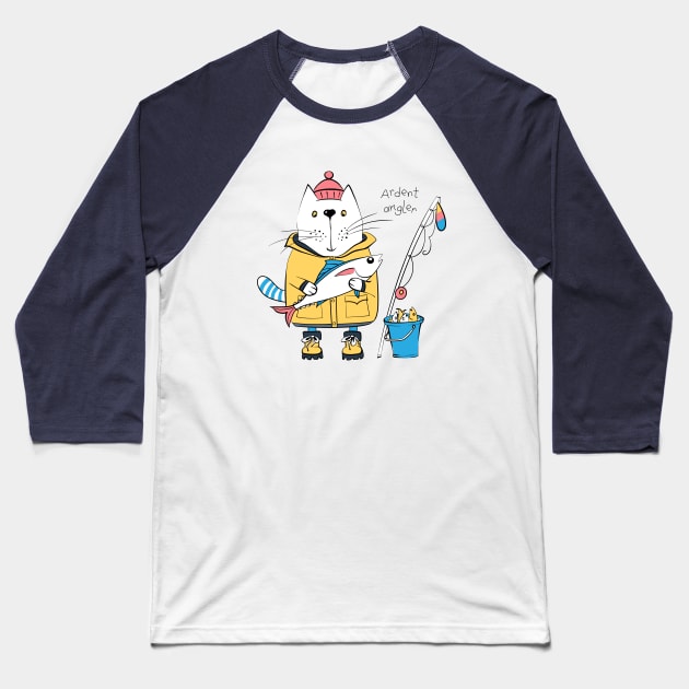 Copy of Cat fisherman and his catch Baseball T-Shirt by kavalenkava